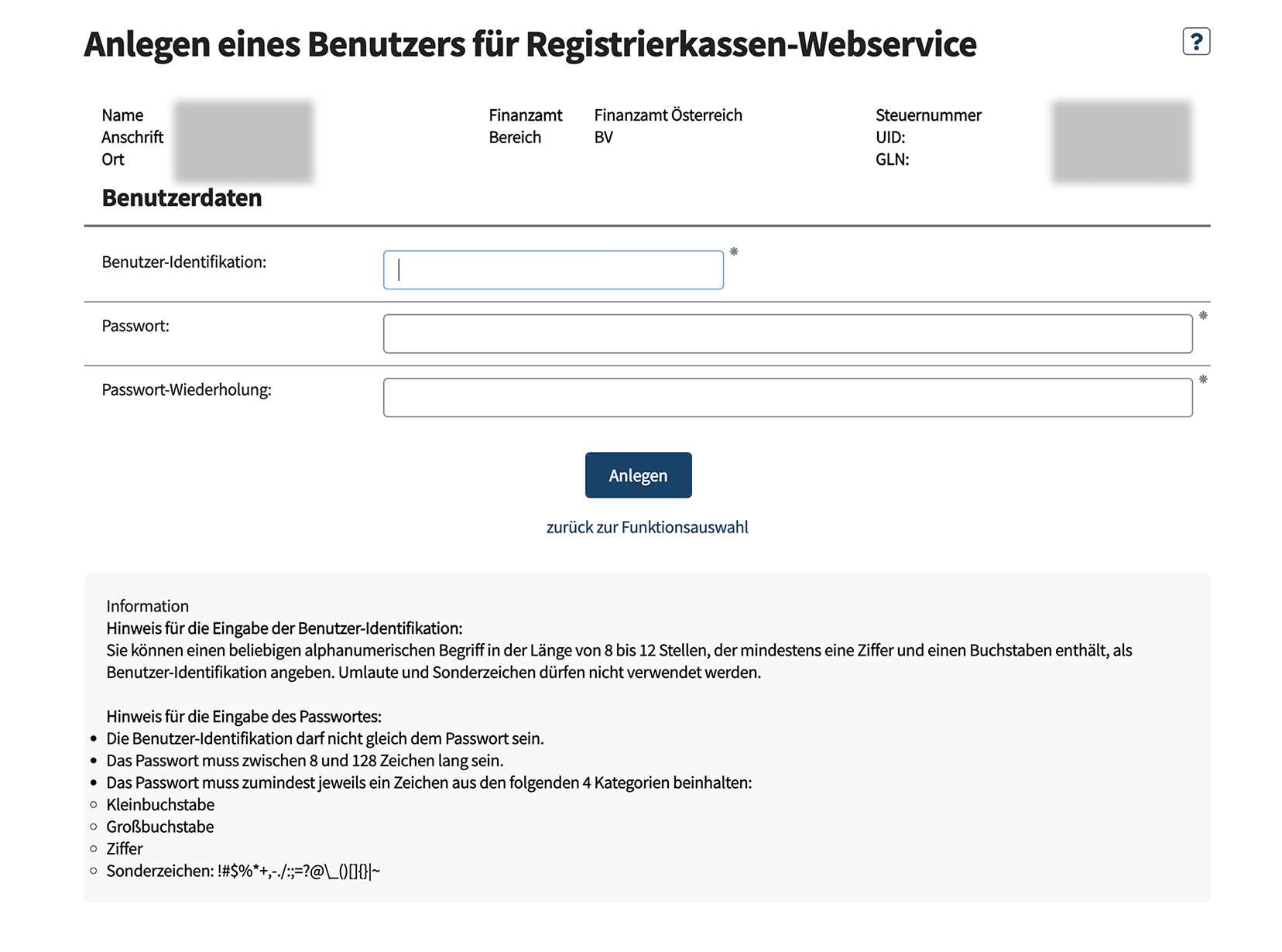 Benutzeranlage in FinanzOnline