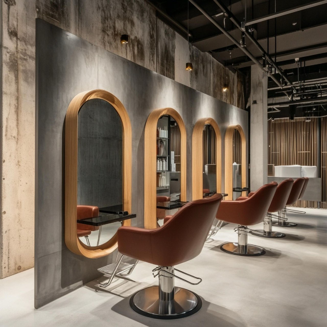 Salon de coiffure moderne avec fauteuils et miroirs